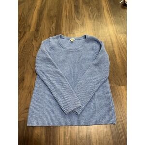 L.L. Bean Sweater Womens Medium Blue 100% Cotton Crewneck Chunky Knit Pullover